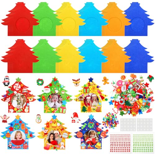 Image of HunnmingRe 30 Sets Christmas DIY Picture Frames Craft Set Felt Picture Frame Ornaments DIY Christmas Tree Decor Felt Photo Frame Crafts Arts and Crafts for Xmas Party Supplies Home Decorations