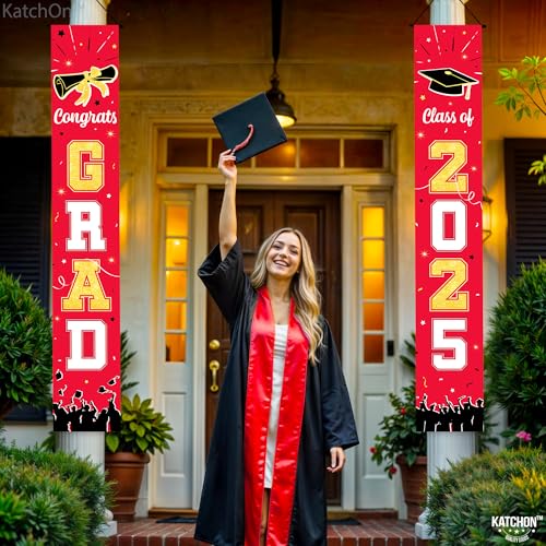 Image of KatchOn, Large 2025 Grad Door Banner - 72x12 Inch | Congrats Grad Banner 2025 for Red Graduation Decorations 2025 | Nursing Graduation Party Supplies Door Sign | graduation Decorations 2025 Red