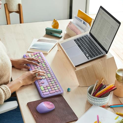Image of MOFii Wireless Keyboard and Mouse Combo, 2.4G Slim Full-Sized Colorful Keyboard Mouse for PC Desktop Laptops Windows (Purple Colorful)