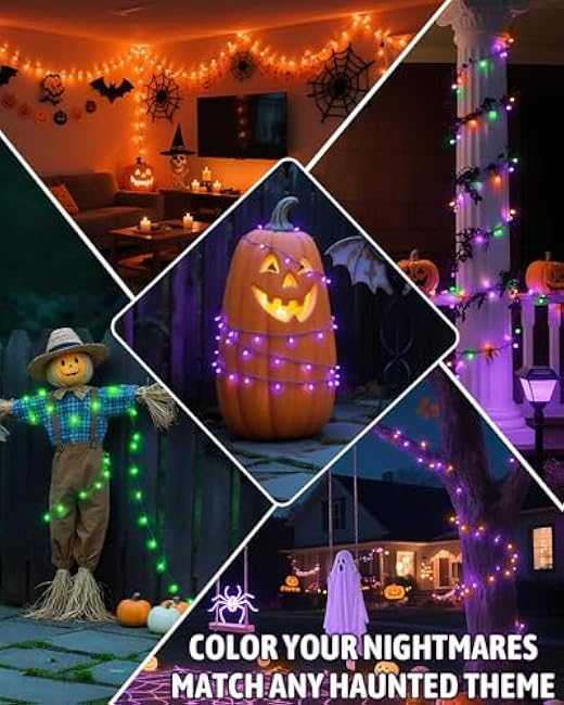 Halloween String Lights Battery Operated, Orange and Purple Fairy Lights with Timer Waterproof 9.8ft 30 LED Halloween Decorations for Outdoor Indoor Patio Party Garden Yard Decor 2 Packs