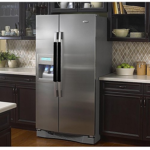 Vezfinel Refrigerator Door Handle Covers,Fridge Oven Dishwasher Protectoer,Catch Fingerprints&Smudges Kitchen Appliances Handmade Decoration (Black Lattice)