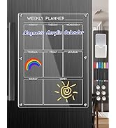 Clear Magnetic Acrylic Calendar for Fridge,bamandan Reusable Magnetic Fridge Calendar Dry Erase B...
