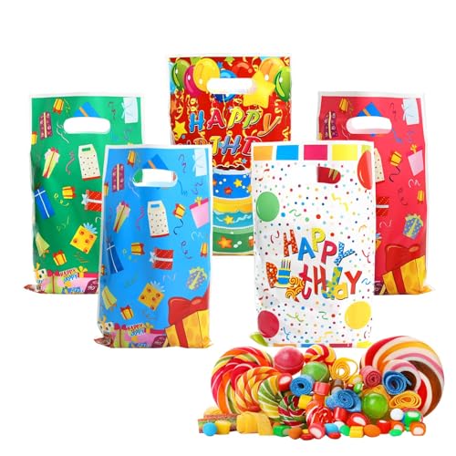 50PCS Birthday Party Favor Bags for Kids Colorful Gift Bags for Parties Small Plastic Party Bag Candy Bags Treat Goodie Bags for Kids Sweet Bag Birthday Party Gift Bags for Girls Boys