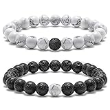 couples bracelet for women men 8mm natural white howlite black lava rock bead bracelets for men women stress relief yoga beads aromatherapy essential oil diffuser lava rock couples bracelet