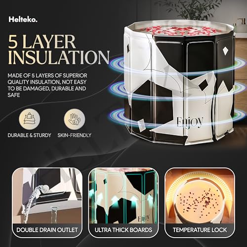 Image of Helteko Bath Tub for Adult for Bathroom, Foldable Tub for Home Use with Drainage Hole, Thickened Insulated Ice Bath Tub, Inflatable BathTub for Adults, Ice BathTub for Adults (Black Flower)