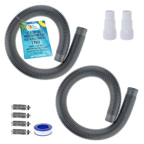 U.S. Pool Supply 1.5' Heavy-Duty Above Ground Pool Hose Replacement Kit - 2 Silver 3 Foot Hoses...