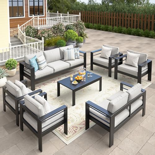 Wisteria Lane 7-Piece Outdoor Patio Furniture Set, Outdoor Sectional Furniture with Upgraded Cushions, Outdoor Conversation Seating Set for Balcony, Garden, Deck, Backyard, Black
