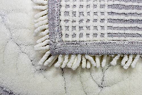 Th TeppichHome24 Badezimmerteppich Set 2-teilig Blätter Design Creme rutschfest & waschbar Größe 50x60cm + 60x100 cm – Bild 6