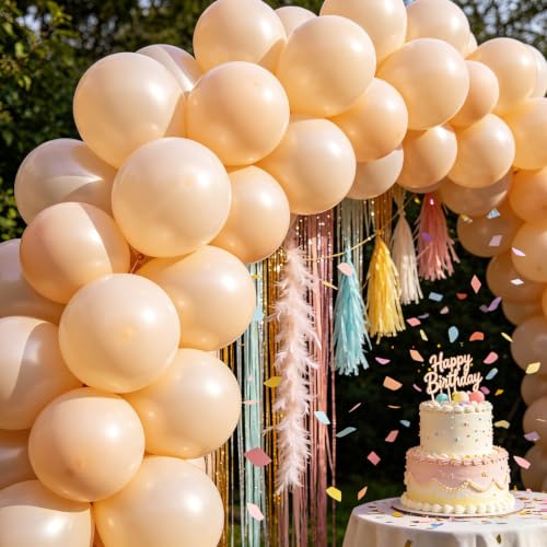 Image of 100pcs Nude Balloons Beige Apricot Balloon 12 Inch | Boho Neutral Latex Round Helium Balloons for Thanksgiving Baby Shower, Boho Theme Birthday Party