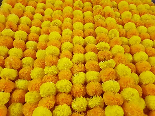 Decoration Craft Paquete de 5 guirnaldas de Flores Artificiales de caléndula Amarilla y Naranja de 5 pies de Largo, para Fiestas, Bodas Indias, Decoraciones temáticas Indias, decoración del hogar,