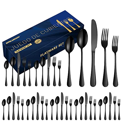 El Mejor Listado de Tenedor-cuchara que Puedes Comprar On-line. 46 40 piezas Juego de cubiertos : Cubiertos de acero inoxidable para comedor - Vajilla Utensilios para comer con tenedores Cucharas Cuchillo para carne (Negro)