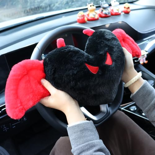 Sexysamba 2 Pcs Heart Shaped Car Headrest Pillow Devil & Angel Wings Neck Pillow Cute Car Seat Decor Neck Support Cushions for Travel Sleeping, Driving, Home, Office, Black Devil by Sexysamba - Image 6