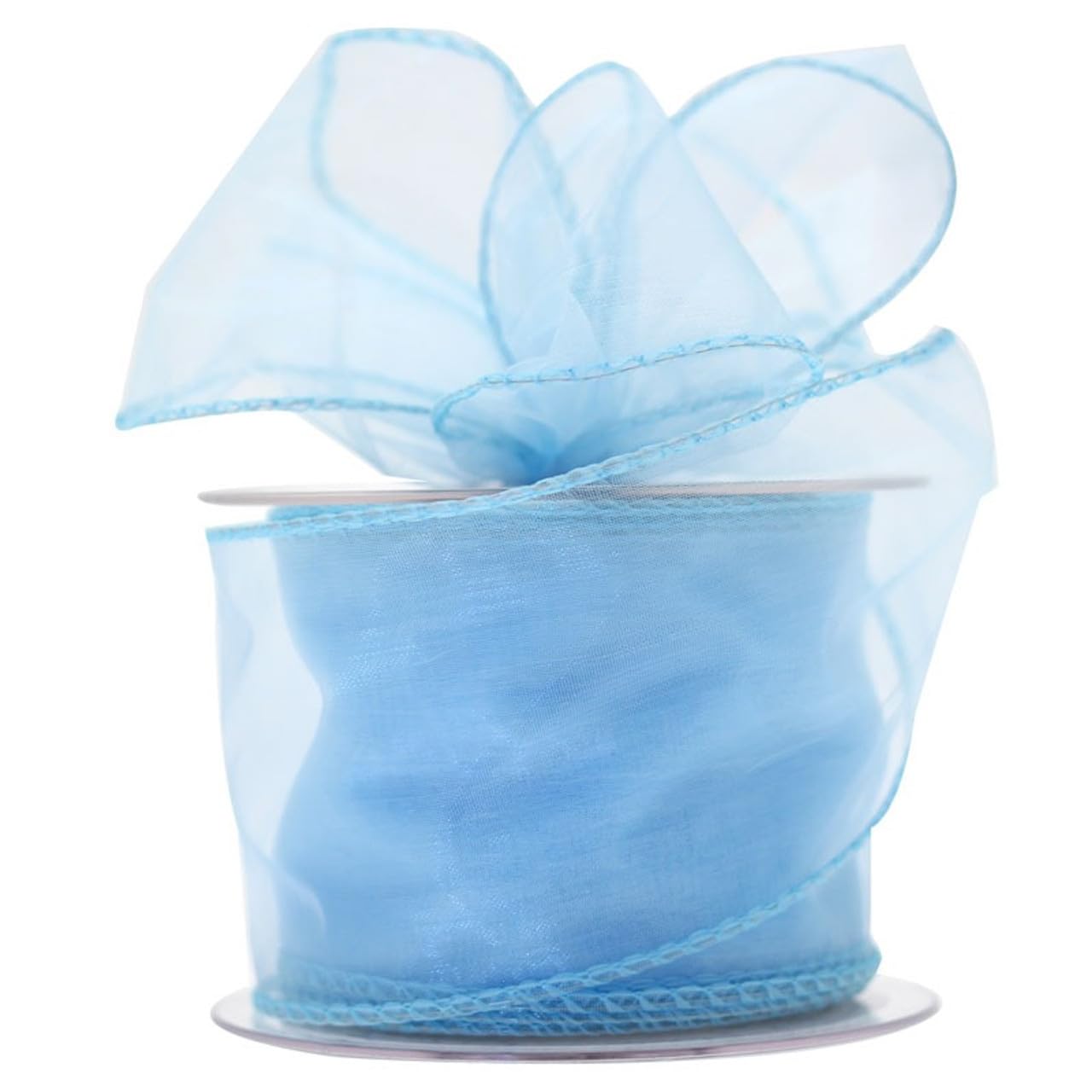 Wired Organza Ribbon Roll in 30mm, 50mm & 70mm Widths – Sheer Chiffon Craft Ribbon for Christmas Tree, Wreath Making, Gift Wrapping, Bows & Wedding Decor (Light Blue, 70mm) — image 1