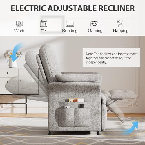Image of Power Recliner Chair for Adults with Heat & Massage - Linen Electric Reclining Sofa with Remote Control, 3 Side Pockets, 180 Lay Flat Sleeper for Living Room Home Theater, Light Grey