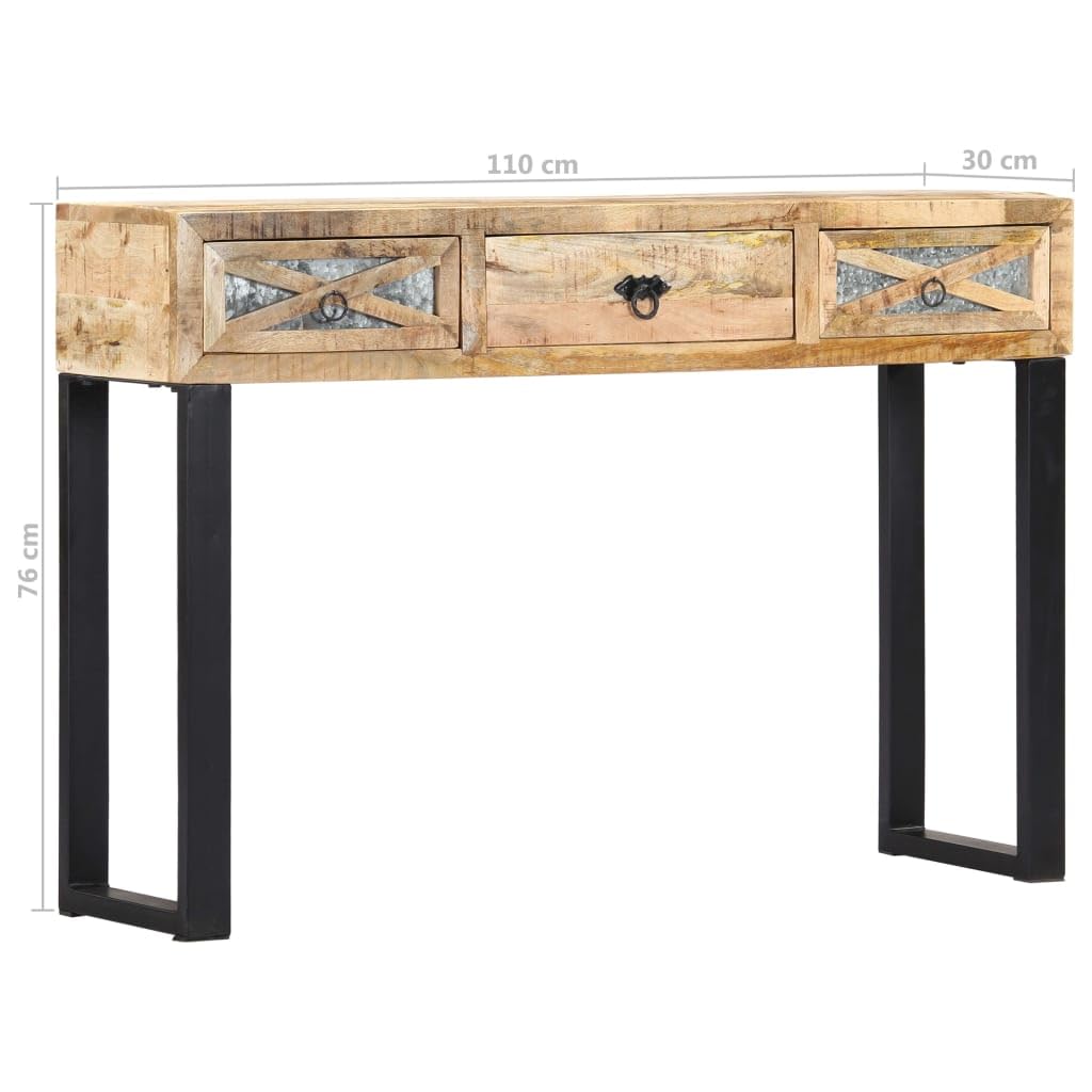 vidaXL Mango Mesa Entrada Consola Recibidor Madera Acero Galvanizado Mesita Auxiliar 3 Cajones Pasillo Vestíbulo Comedor Teléfono Llaves Mueble Bufé
