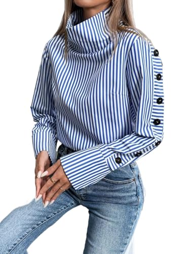 Striped Casual Top Shirt Long Sleeve Outfits Blouses for Women 20253