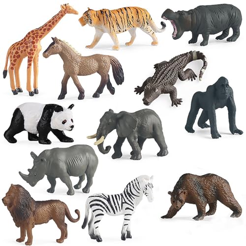 12 Piezas Grandes Figuras de plástico,Juguetes Animales Safari Figuras,Las Figuras realistas Looking Safari Animales,Figuras de Animales de la Selva,Zoo Africano Juego de Animales,decoración