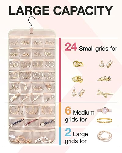 Image of BAGSMART Hanging Jewelry Organizer Necklace /Earring /Ring 2-Sided L Beige