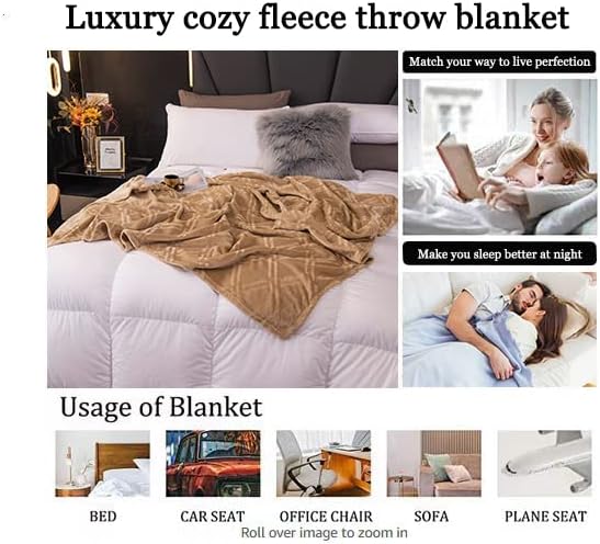 HT&PJ Throw Blanket Super Soft Cozy Lightweight Flannel Fleece Blankets for Bed, Sofa, Couch, Living Room All Seasons - Khaki, 60x80in