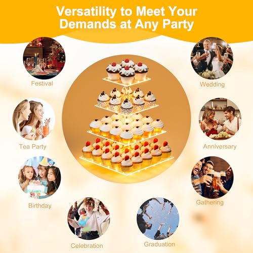 image for YestBuy 4 Tier Cupcake Stand Acrylic Tower Display with LED Light Prem