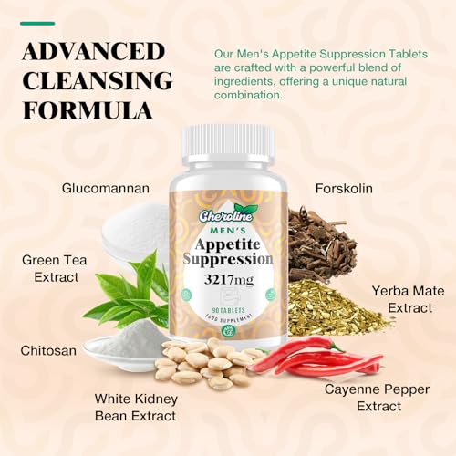 Appetite Suppressant for Men, Fast-Acting Fat Burner & Energy Booster, High-Dose 3217 mg Natural Formula, with Glucomannan & Green Tea, Keto Friendly, 90 Tablets - Image 3