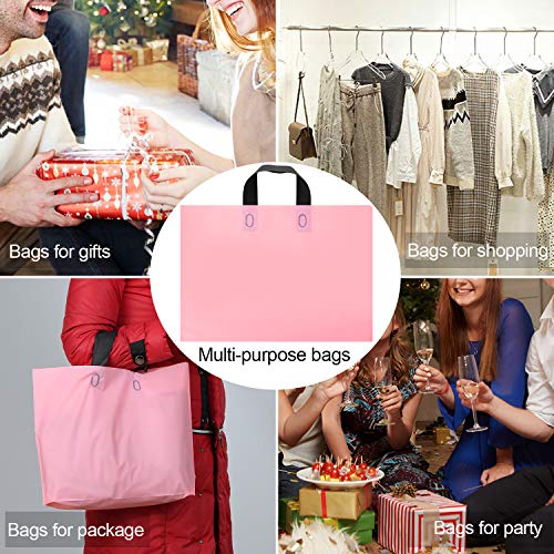 Genenic 50 Pack Plastic Shopping Bags with Handles, Matte Pink Reusable Bags for Packaging Products, Groceries, Small Business, Valentine Gift (11.81\" x 15.75\")