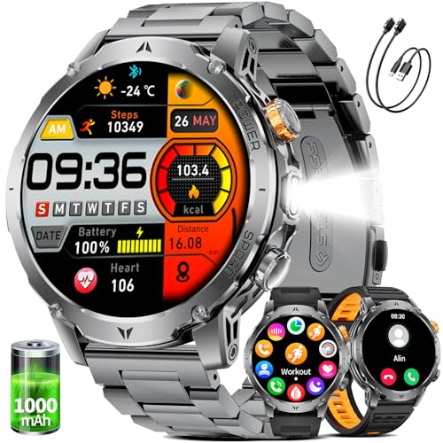 LIGE 1000mAh Montre Connectée Homme Militaire, 1,7