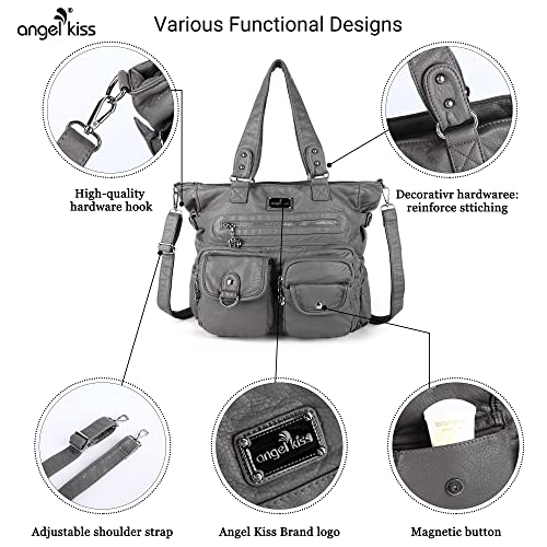 Image of Angelkiss Purses Handbags for Women PU Tote Satchel Bags for Women Pockets Shoulder Bags | PU