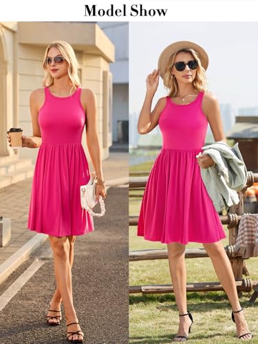 Image of V FOR CITY Womens Summer Dresses with Built in Bra 2026 High Neck Beach Dress with Pockets Casual Flare Sun Dresses