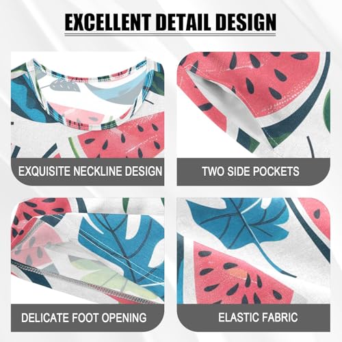 ALAZA Watermelon Tropical Palm Leaves Pajamas Short Sleeve 2 Piece Sleepwear Top and Bottom Pajama Set Unisex4