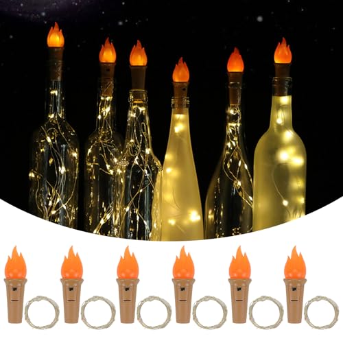 Tulov 6 Stück Flaschenlichterkette Korken, 2M 20 LEDs Flammenform,...