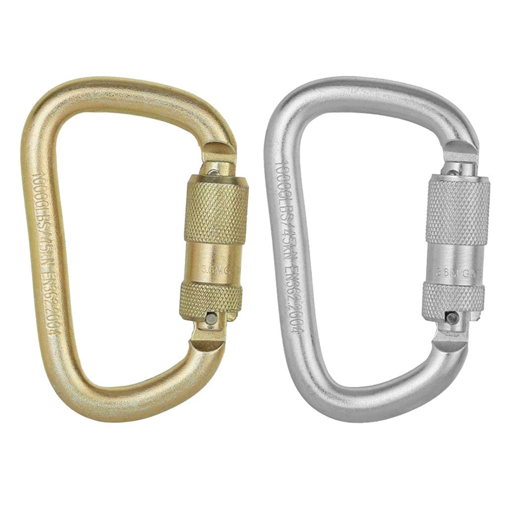 45KN Karabinerhaken Stahl D-Ring Schraubverschluss Klettern Gold