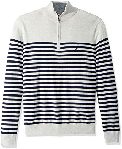 Nautica Men's Big and Tall Half-Zip Mock Neck Breton Sweater, Medium Grey Heather, 3X-Large