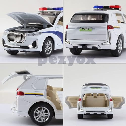Image of 1:32 B-M-W X7 Police Model Diecast Metal Pullback Toy car with Openable Doors & Light, Music Boys car for Kids Best Toys Gifts. (White)
