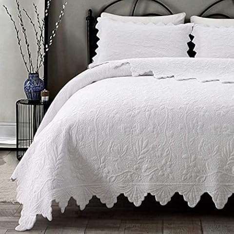 Brandream White Quilts Set Queen Size Bedspreads Farmhouse Bedding 100% Cotton Quilted Bedspreads Cover