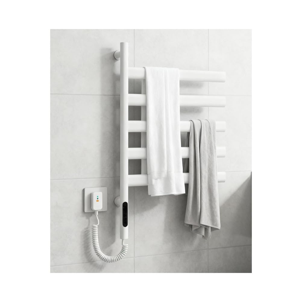 Toallero Electrico Baño Pared, Radiador Toallero Electrico Giratorio 180°, Calentador De Toallas Bajo Consumo,Secador Toallas con Termostato,Temporizador,Pantalla LED,Blanca