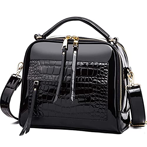 ZiMing Glossy Patent Leather Satchel Handbags for Women Top Handle Crossbody Bag Shoulder Bag Crocodile Pattern Purse