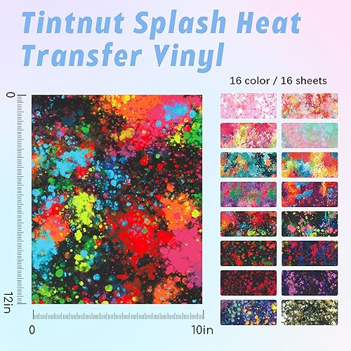 Tintnut Splash Heat Transfer Vinyl - 16 Sheets 10x12 Inch HTV Ink Watercolor Iron On Vinyl for T-Shirts Hats Clothes,for Cricut & Silhouette Cameo - Image 4