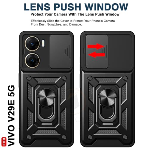 Image of Armor Bumper Back Cover Case for Vivo V29E 5G | Rotating Camera Cover, Ring Holder & Kickstand | Heavy Duty & 360 Degree ProtectionVivo V29E 5G Back Cover (Black)