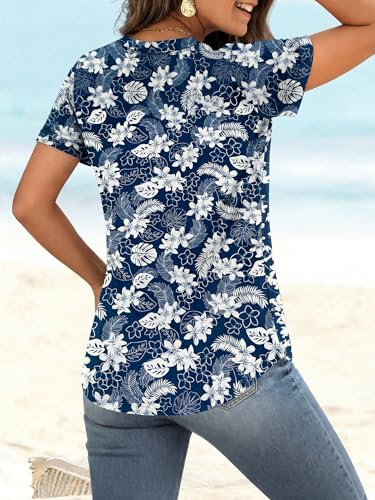 Image of ANRABESS Womens Short Sleeve V Neck Tops Summer Casual T-Shirts Blouses 2026 Spring Trendy Beach Vacation Clothes