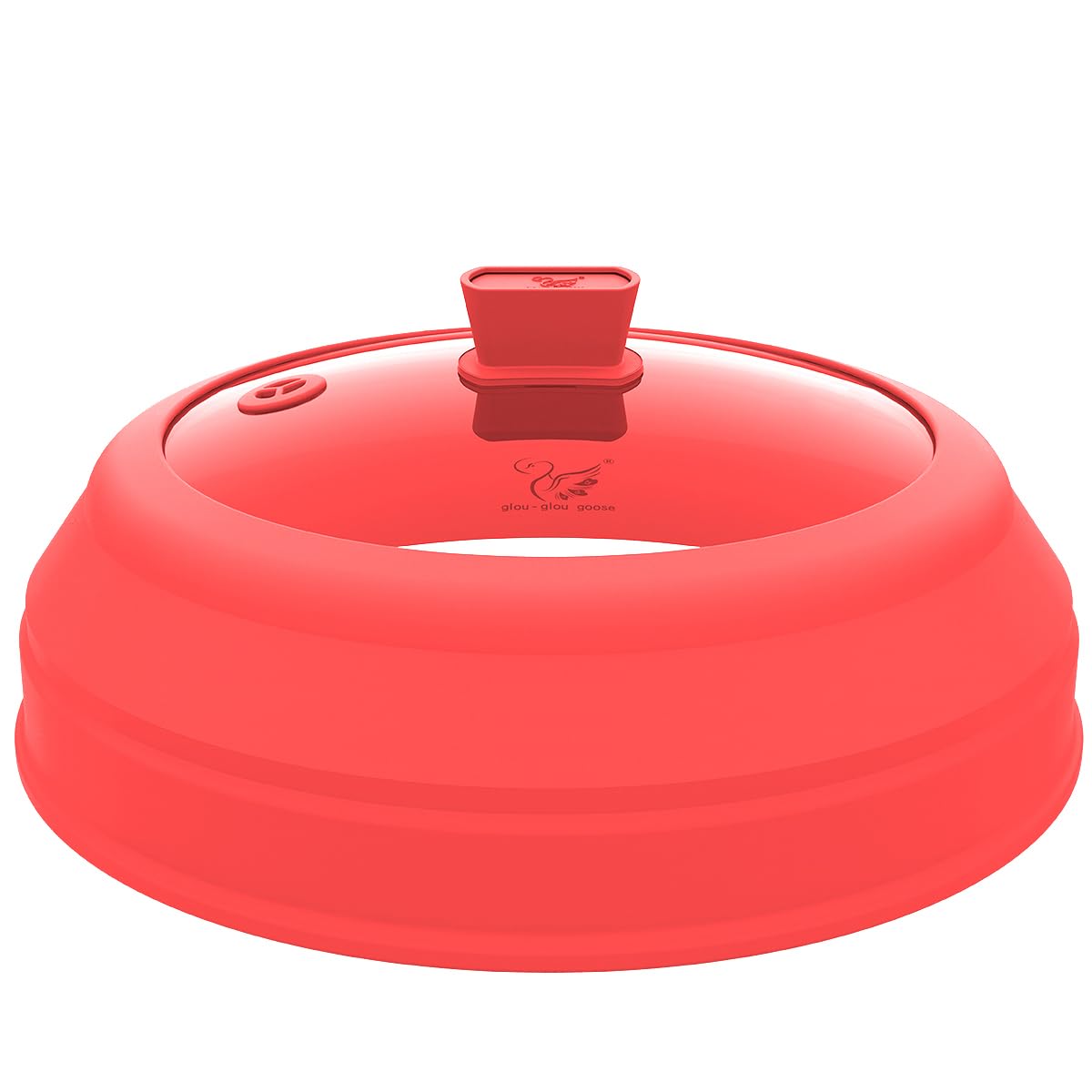 GLOUGLOU GOOSE GGG Microwave Splatter Cover Glass Cover Splatter Guard Lid with Collapsible Silicone for Food Cover Plate Cover 9 inch Red