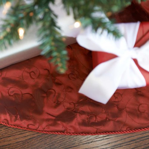 Nest & Noel 72 Inch Burgundy Embroidered Taffeta Christmas Tree Skirt