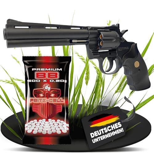 Fritz-Cell Set Airsoft Revolver FC36S Federdruck Softair Waffe 0 5 Joule 6 mm inkl. 500 Premium BBs 0 20g Munition (Schwarz)