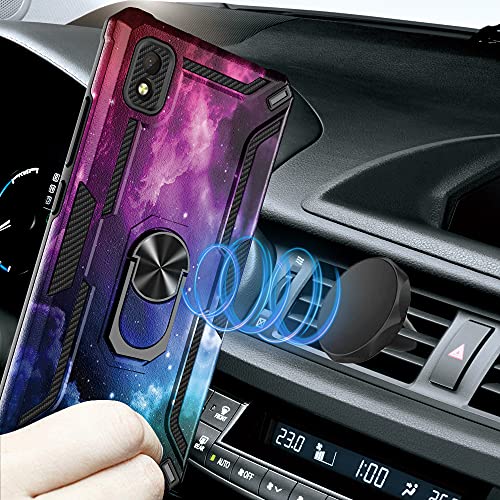 Gorgcase Phone Case For Zte Blade L210 Case (6.0") Dual Layer Heavy Duty Shockproof 360°Rotating Ring Stand Protective Women Man Girl Boy Cover (Work For Magnetic Car Mount) Blue Black Star Galaxy #TOP3