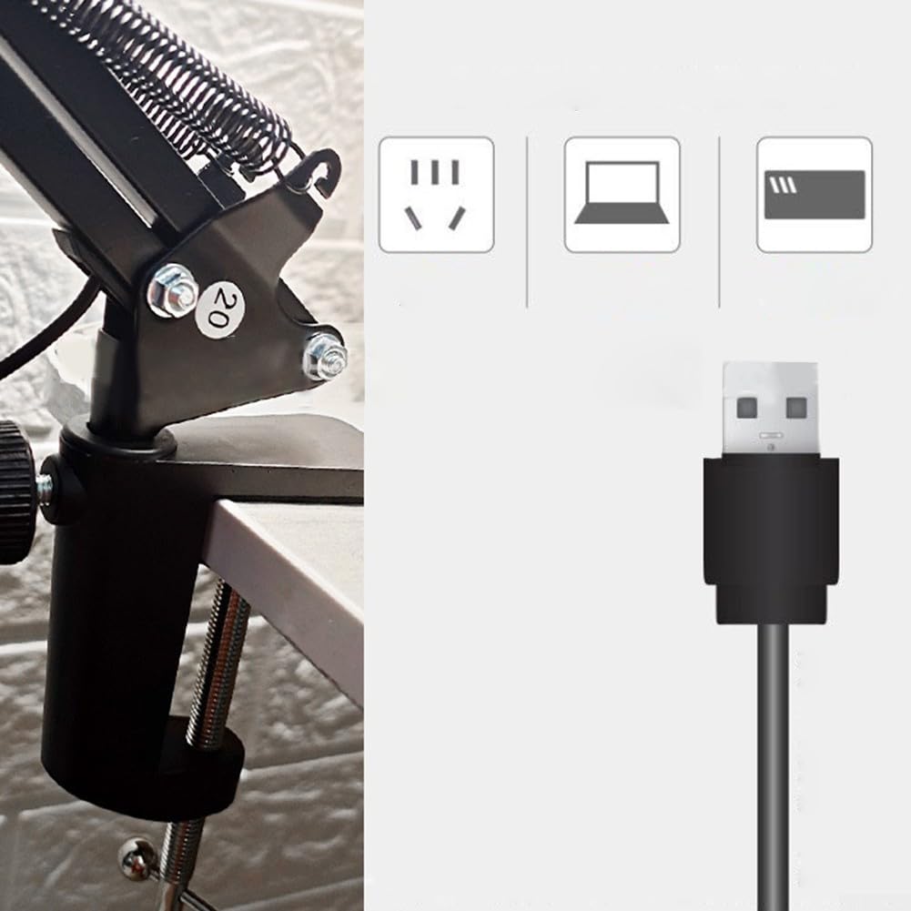 Vergrößerungslampe mit LED-Licht, 5 Farbmodi stufenlos dimmbar, 4,3 Zoll optische Glaslinse, 2-in-1 Tisch- und Klemmlampe für Handwerk Lesen Reparatur, schattenfrei augenschonend(White C)