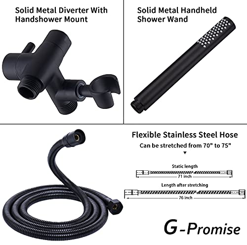 Image of G-promise All Metal Dual Shower Head Combo | 8 inch Rainfall Shower Head, Handheld Shower Wand | Smooth 3-way Diverter | with Adjustable Extender - An Upgrade of Shower Experience (Matte Black)