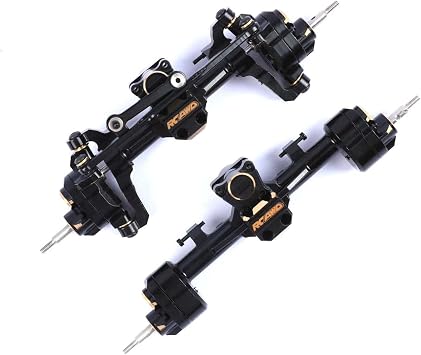 RCAWD CNC Machined Full Brass Front and Rear Portal Axle Housing w/Steel Gears&Brass Worm Gears&Brass Third Member Housing&Brass Hex for Axial 1-24 Scx24 CrawlersBlack