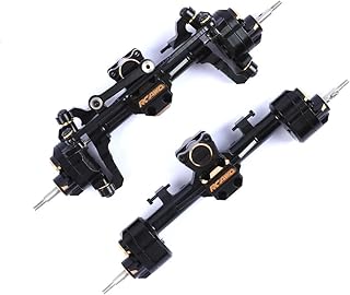 RCAWD CNC Machined Full Brass Front and Rear Portal Axle Housing w/Steel Gears&Brass Worm Gears&Brass Third Member Housing&Brass Hex for Axial 1-24 Scx24 Crawlers(Black)