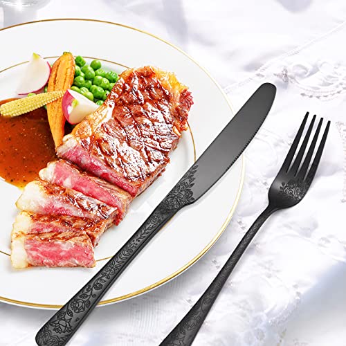 40-Piece Unique Silverware Set,OIULO Embossed Pattern Flatware Set for 8,Stainless Steel Silverware Flatware Cutlery Set,Vintage Fine Utensils Include Knife/Fork/Spoon,Mirror Finished,Dishwasher Safe by OIULO - Image 6