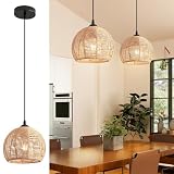 Mlihove Rattan Hängelampe Pendelleuchte Küche Hängeleuchte Esstisch Geflochten Pendellamp E27 Boho Deckenlampe Rattan für Schlafzimmer Wohnzimmer Esszimmer Bar Cafe(Ø25cm)